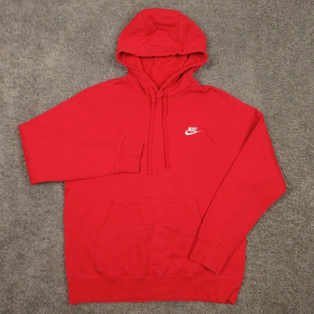 Nike Sweater Mens Medium Red Sportswear Club Fleece Pullover Hoodie Sweatshirt